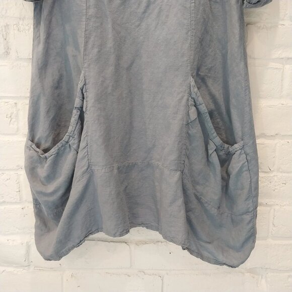 Vasna Italian 100% Linen Lagenlook Dress Large Pullover Pockets Blue Beach - Picture 5 of 9